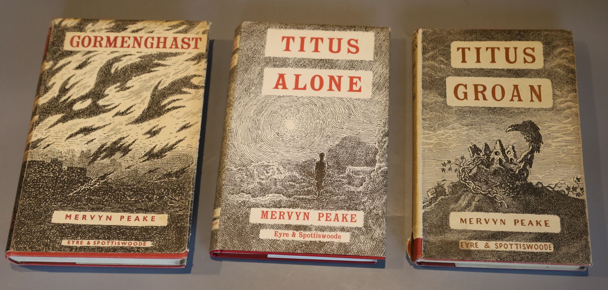 Peake, Mervyn - Titus Groan, 2nd impression, in price clipped d.j., torn at foot of spine, Overseas Edition stamps, London 1946; Titu